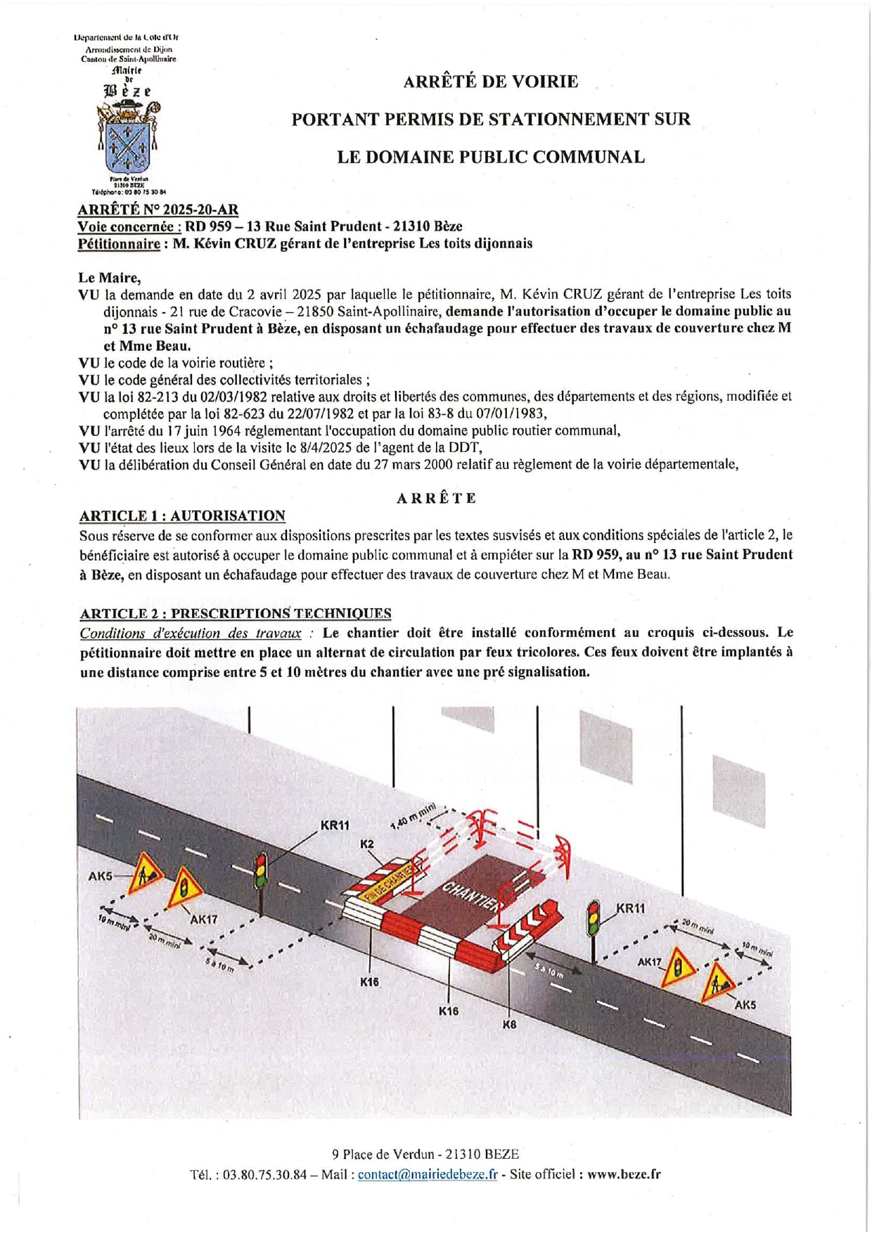 2025 20bis AR Arrêté doccupation du domaine public avis fav CD21 RD959 Rue St Prudent Les toits dijonnais page 0001