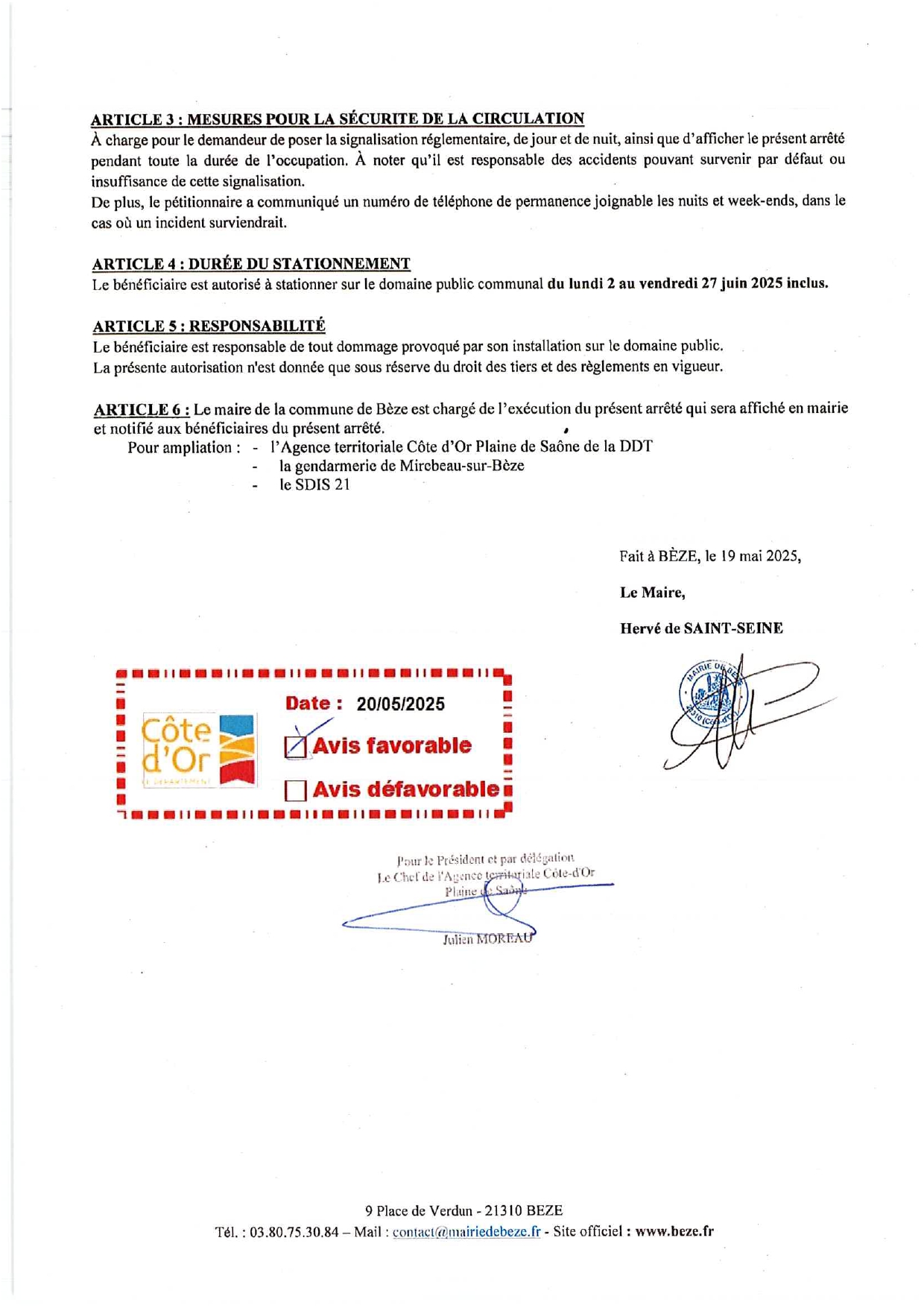 2025 20bis AR Arrêté doccupation du domaine public avis fav CD21 RD959 Rue St Prudent Les toits dijonnais page 0002